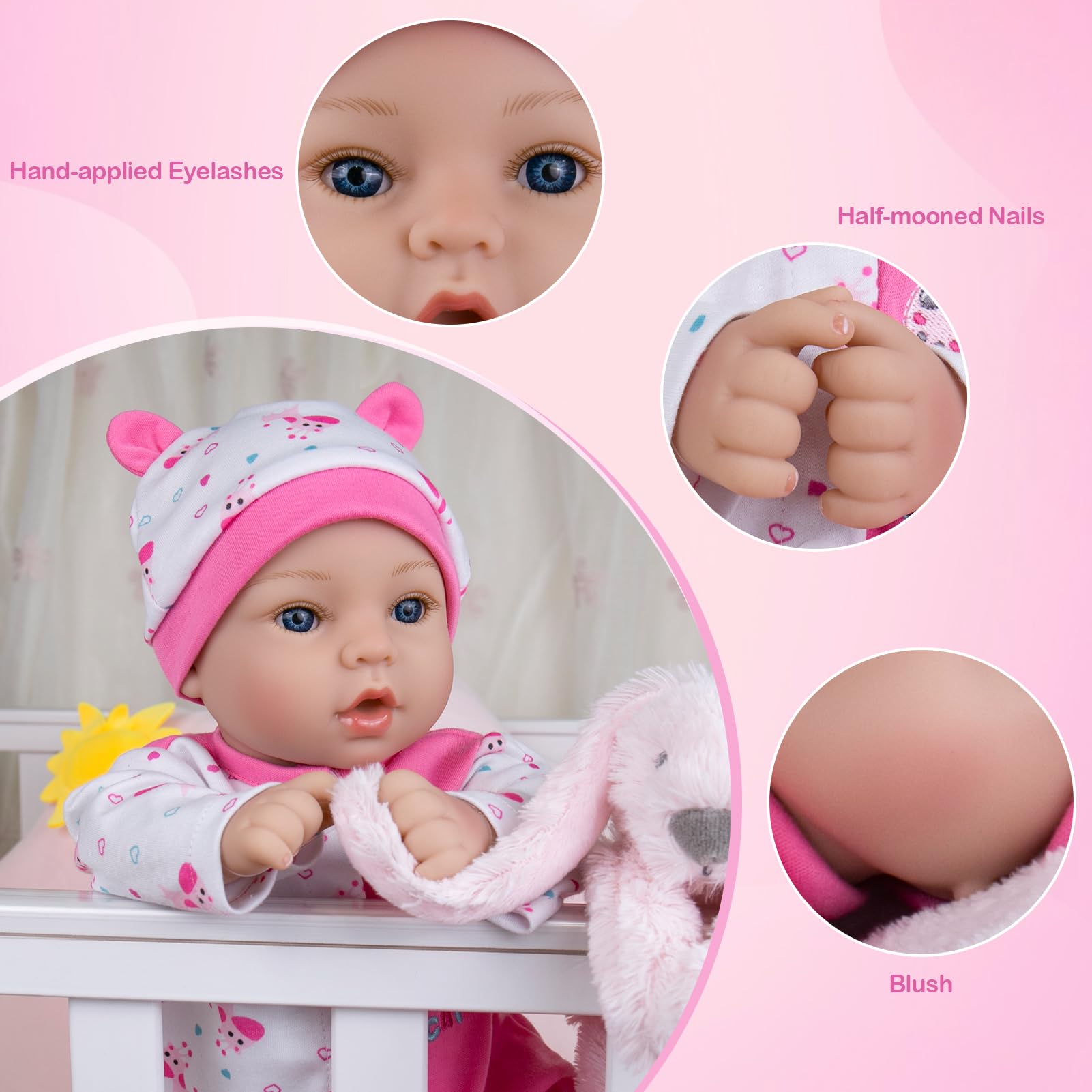 Aori reborn baby doll with pacifier encourages soothing and bedtime storytelling.