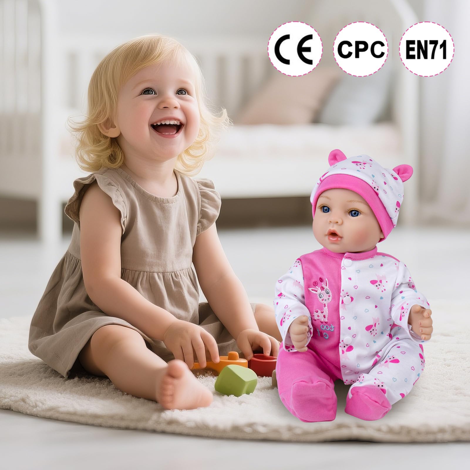 Aori reborn baby doll wearing pink hat invites dressing and care routines.