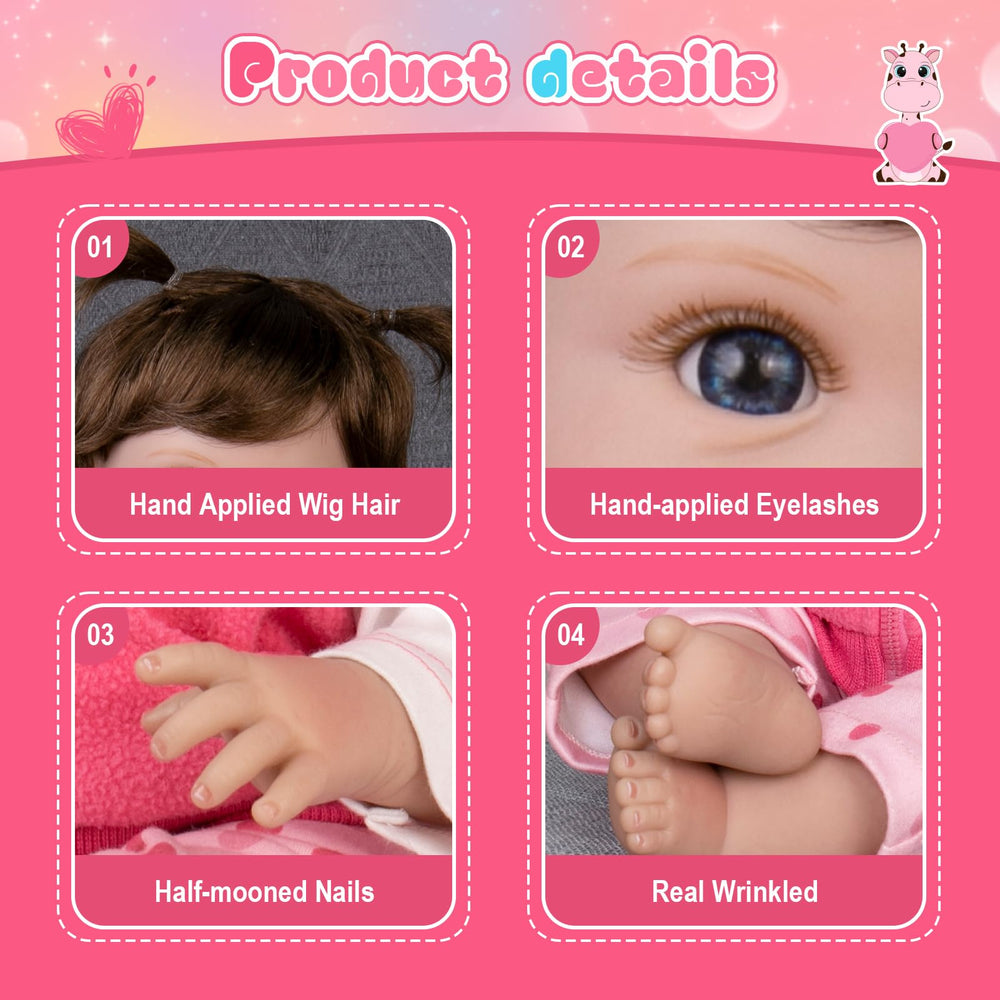 Aori Reborn weighted-soft vinyl body provides comforting heft for pretend care.
