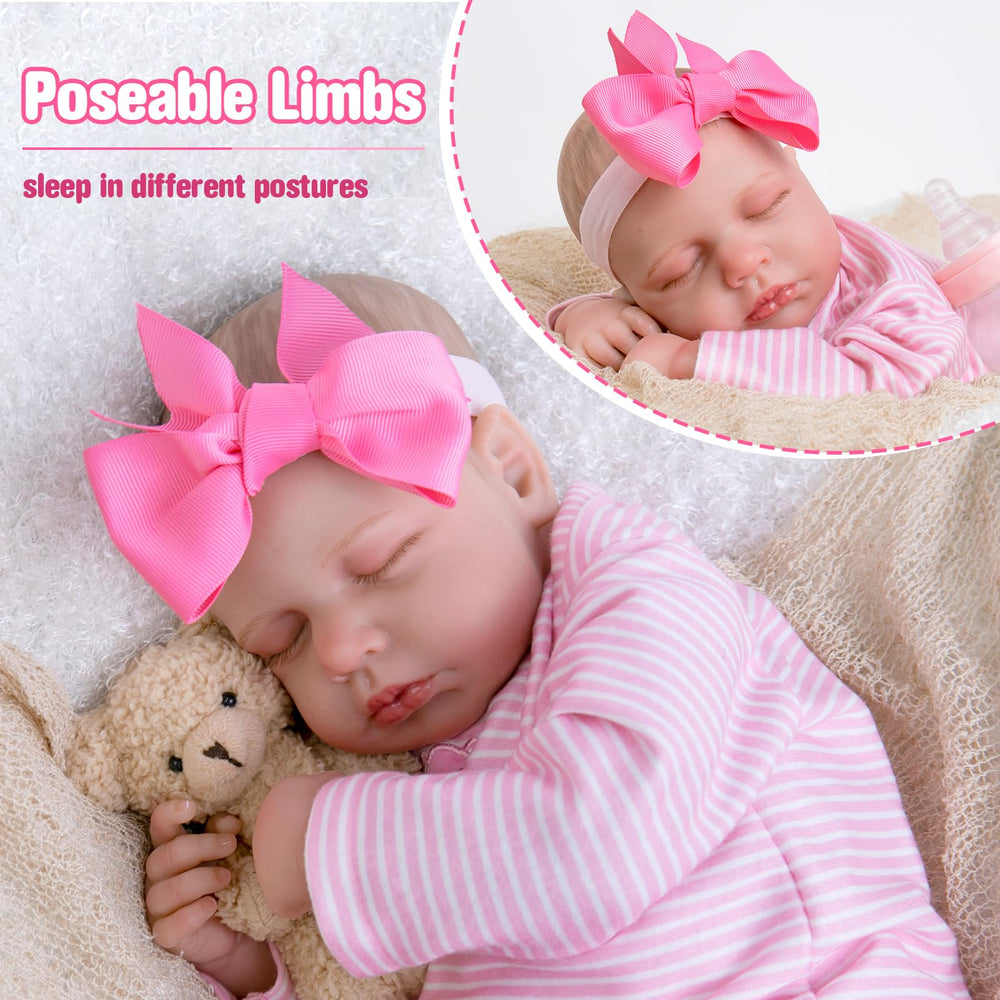 Aori Reborn Baby Dolls Girl 20inch cloth body with poseable limbs for easy posing and cuddling.