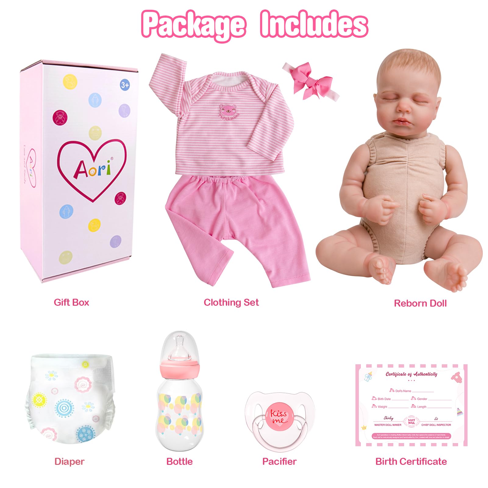 Aori Reborn Baby Dolls Girl 20inch gift box and accessories ready for gifting.