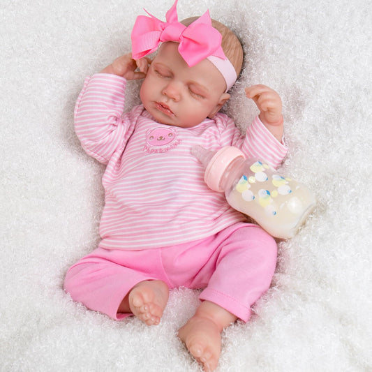 Aori Reborn Baby Dolls Girl 20inch hand-painted features highlight delicate blush and lashes.