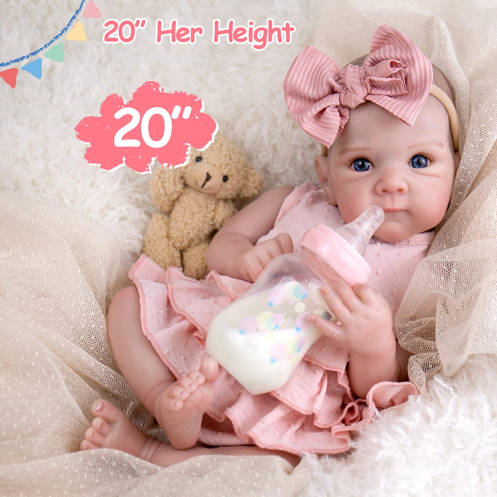Aori Reborn 20in feeding accessories included for realistic playtime.