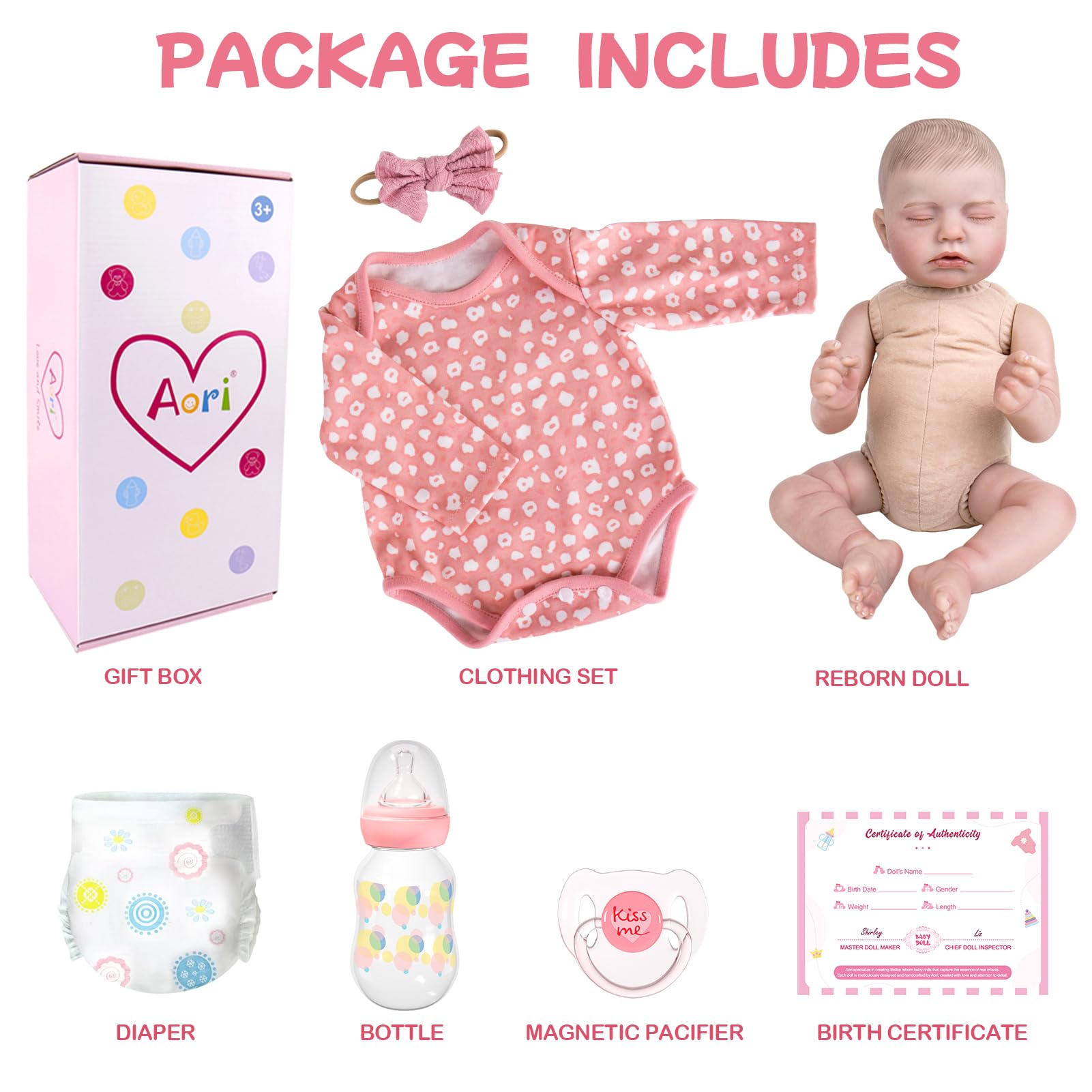 Aori Realistic Reborn Doll 20in outfit set ideal for dress-up.