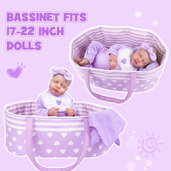 Aori Reborn doll bassinet in soft fabric with heart-pattern design for cozy play