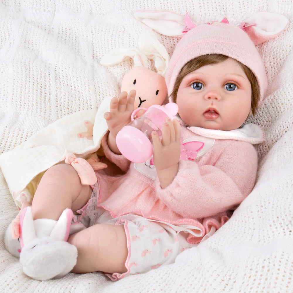Aori reborn doll close-up shows hand-painted blushing and delicate eyelashes for enhanced realism.