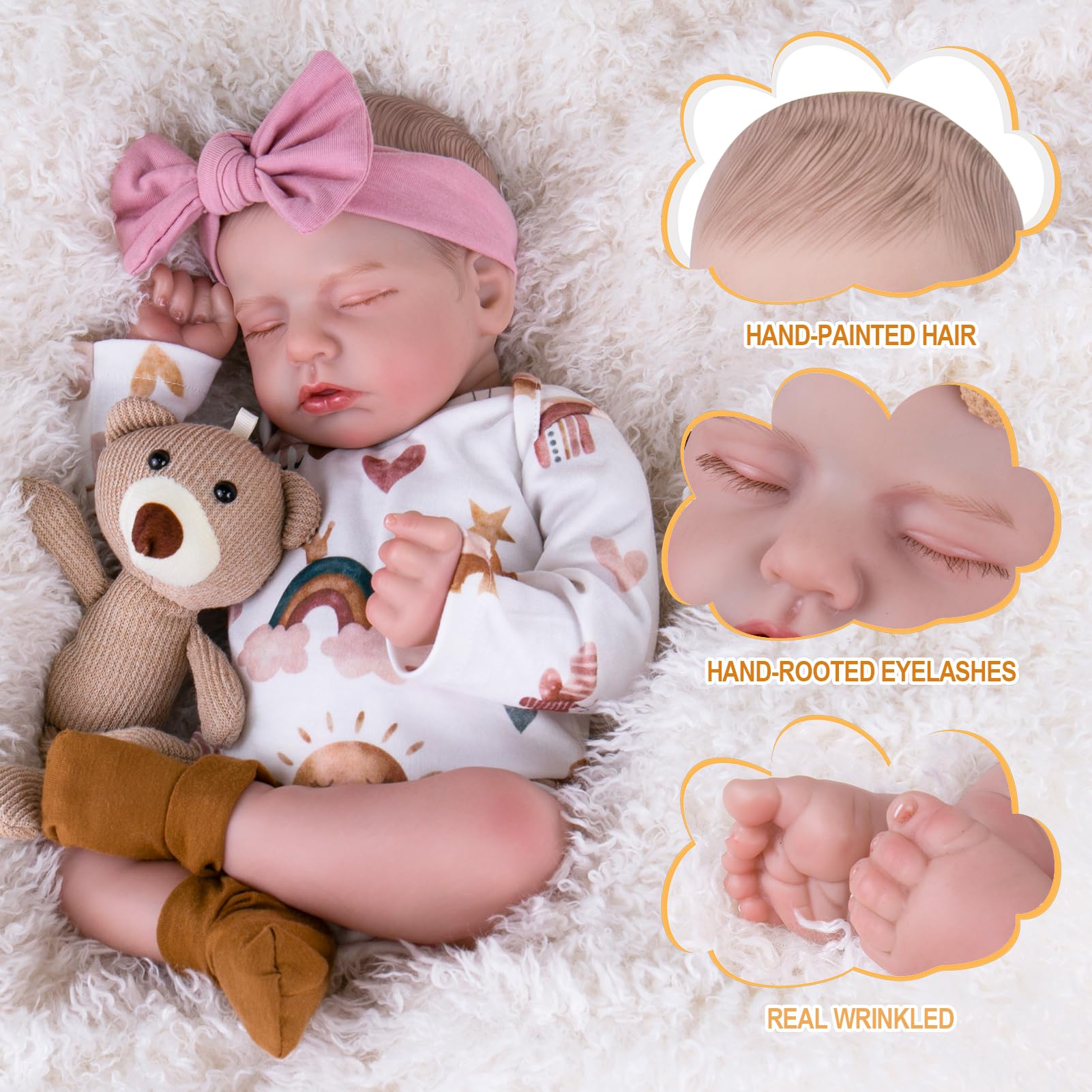 Aori reborn doll wearing rainbow clothes for colorful pretend adventures.