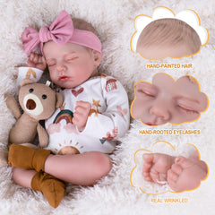 Aori reborn doll wearing rainbow clothes for colorful pretend adventures.