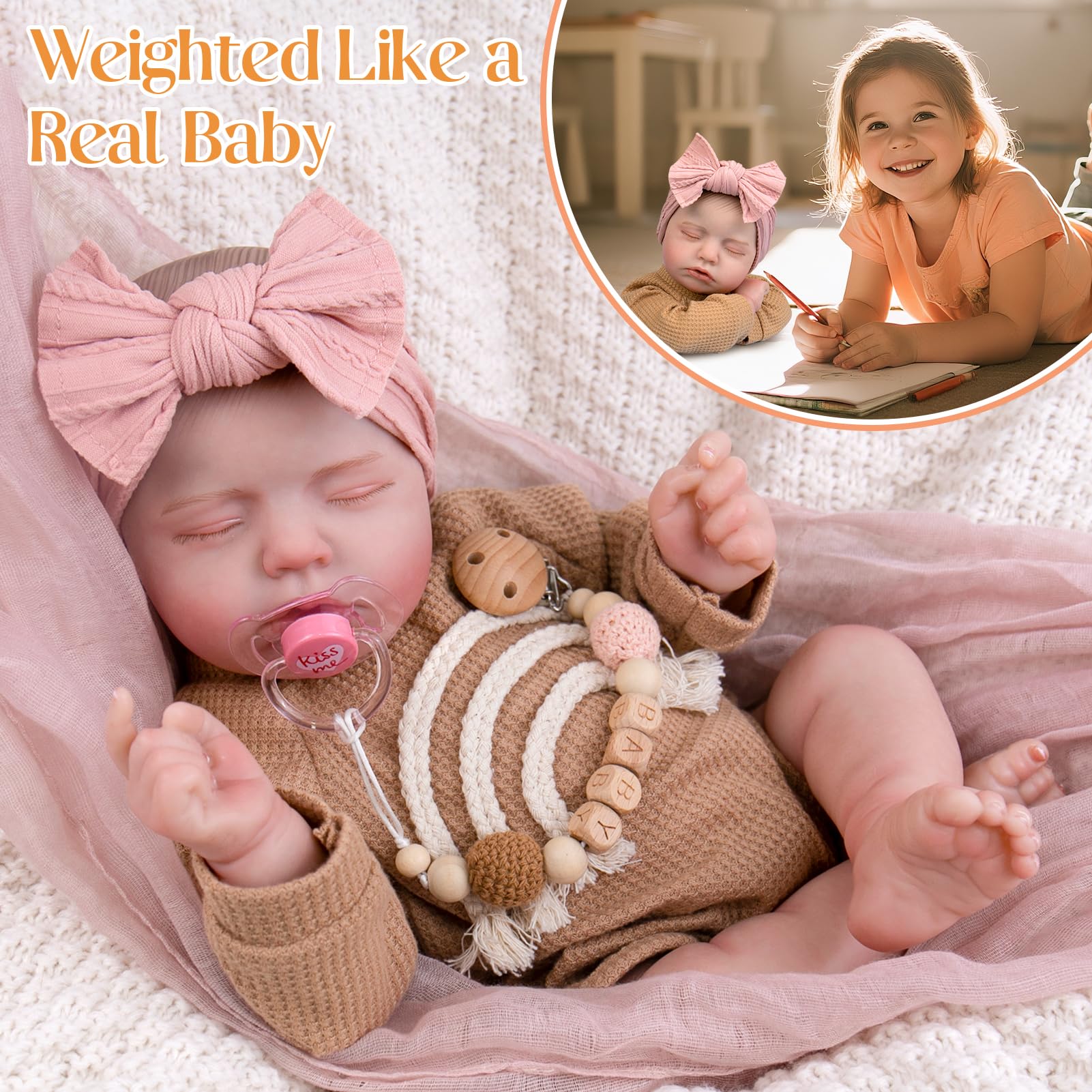 Aori reborn doll face with hand-painted lashes and rosy lips