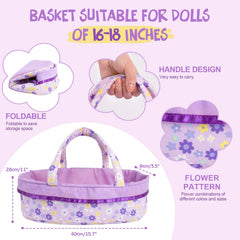 Purple floral bassinet included with Aori Reborn doll for easy transport