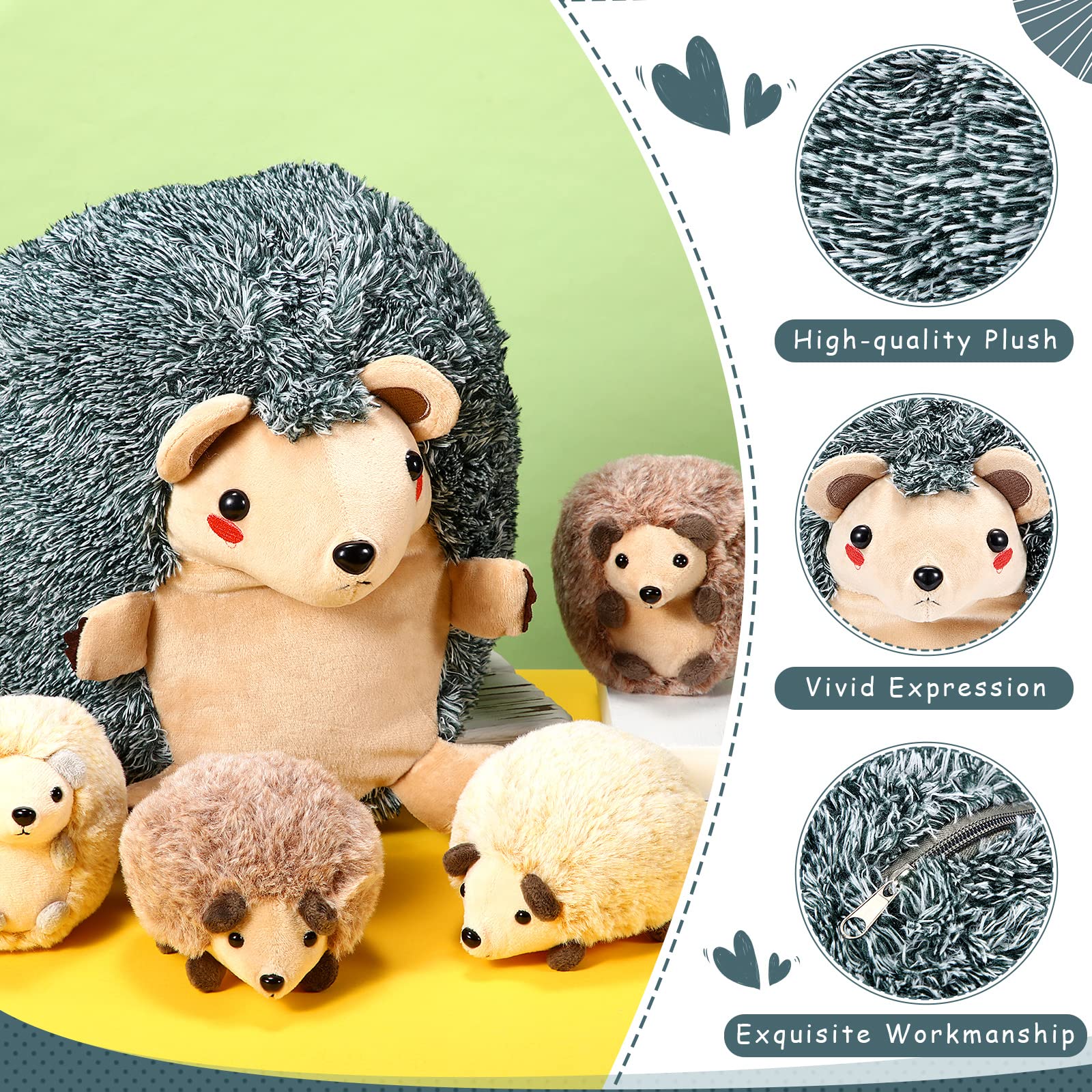 Aoriher hedgehog plush mommy back zip reveals babies
