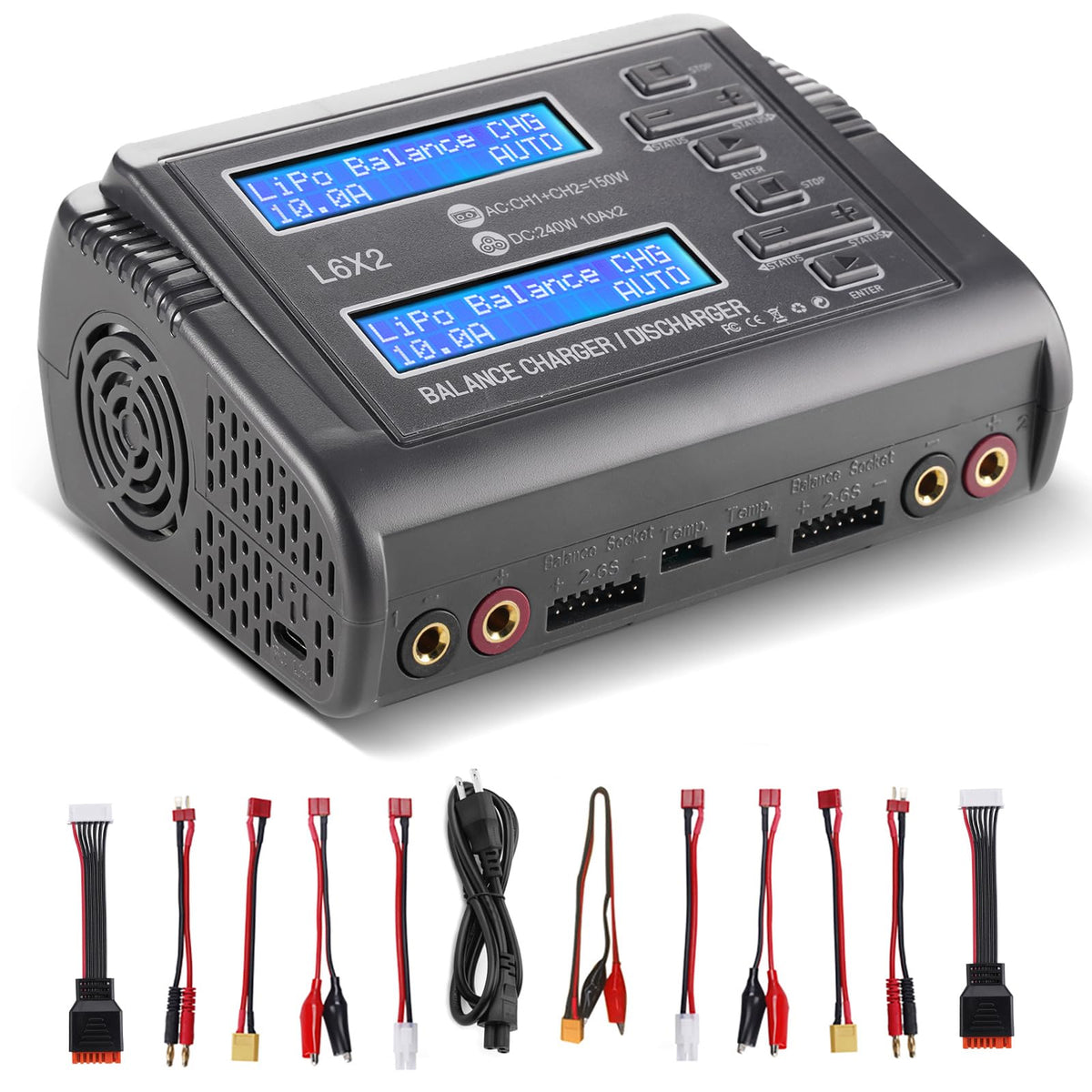 Aorika LiPo charger front view with dual charging channels.
