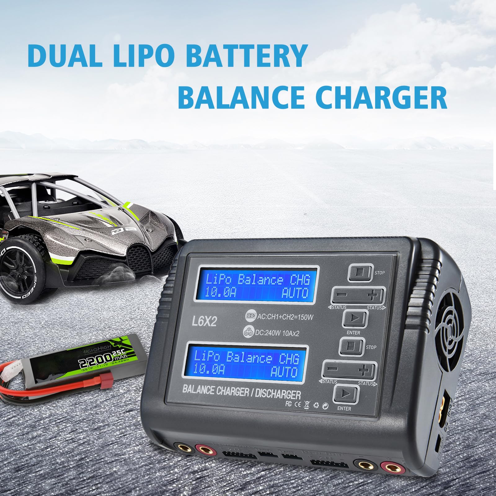 Compact Aorika charger in use with RC plane for field charging.