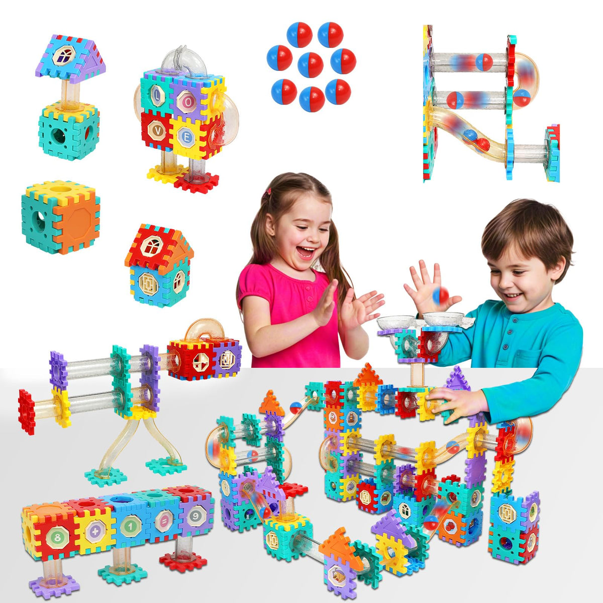 Aosite marble run set with 234 colorful tracks showing creative play and problem solving