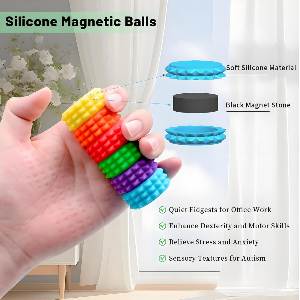 AOSTEONG six-color magnetic stress balls closeup showing vibrant surfaces