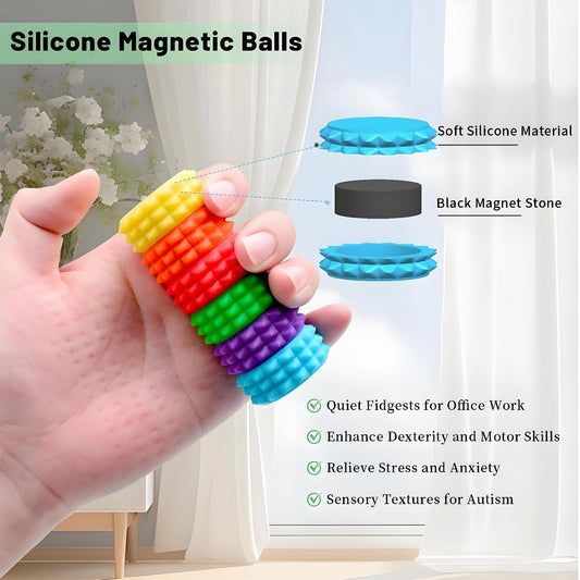 AOSTEONG six-color magnetic stress balls closeup showing vibrant surfaces