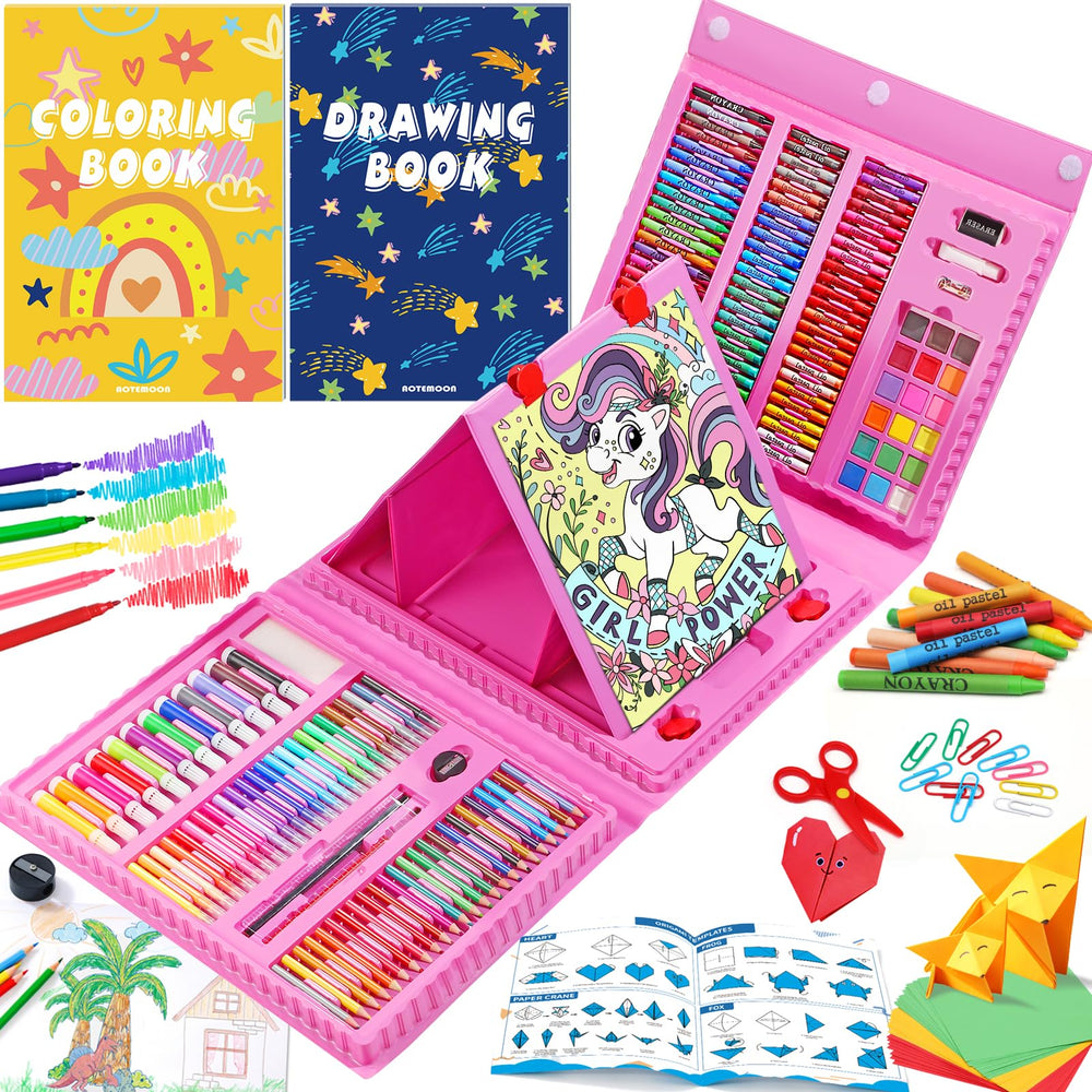 AOTEMOON all-in-one art kit easel setup, ideal for organized, space-saving creativity.