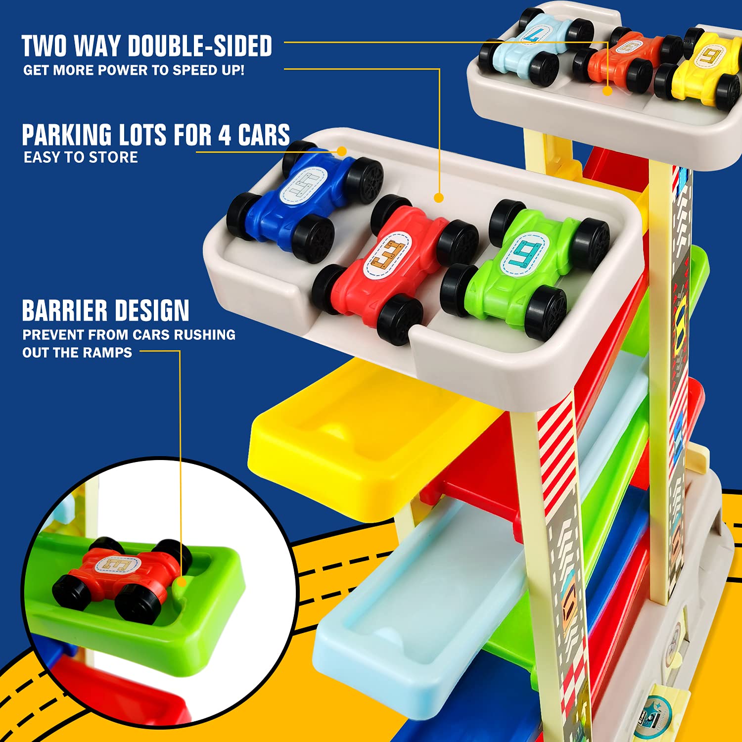 Aotipol rainbow race track ramps in six colors for toddlers