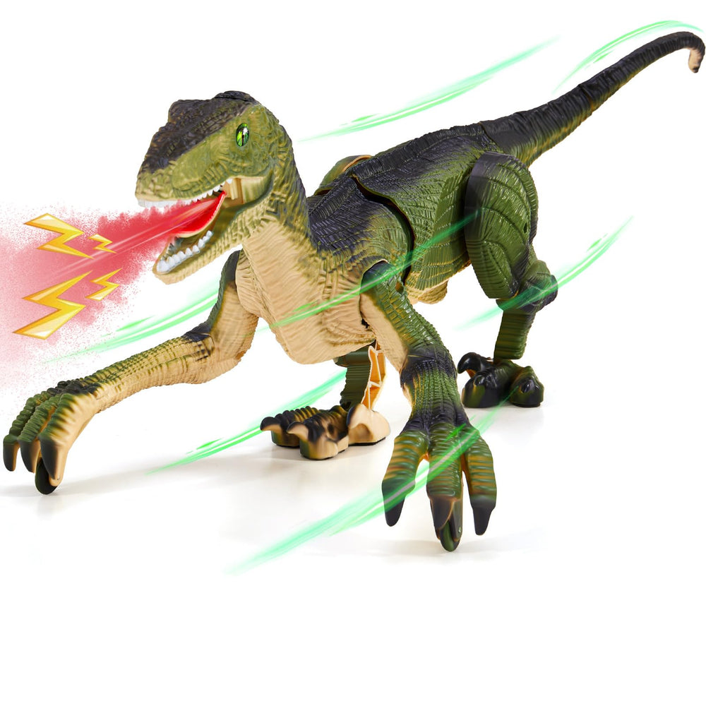 Aotrytion RC velociraptor walking scene showing dynamic movement for imaginative play