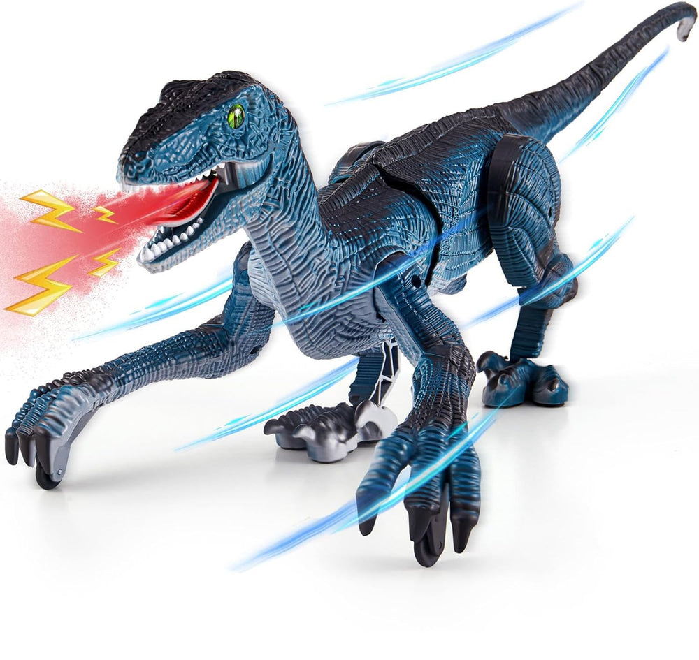 Aotrytion remote-control Velociraptor walks with lights and roaring sounds for immersive play.