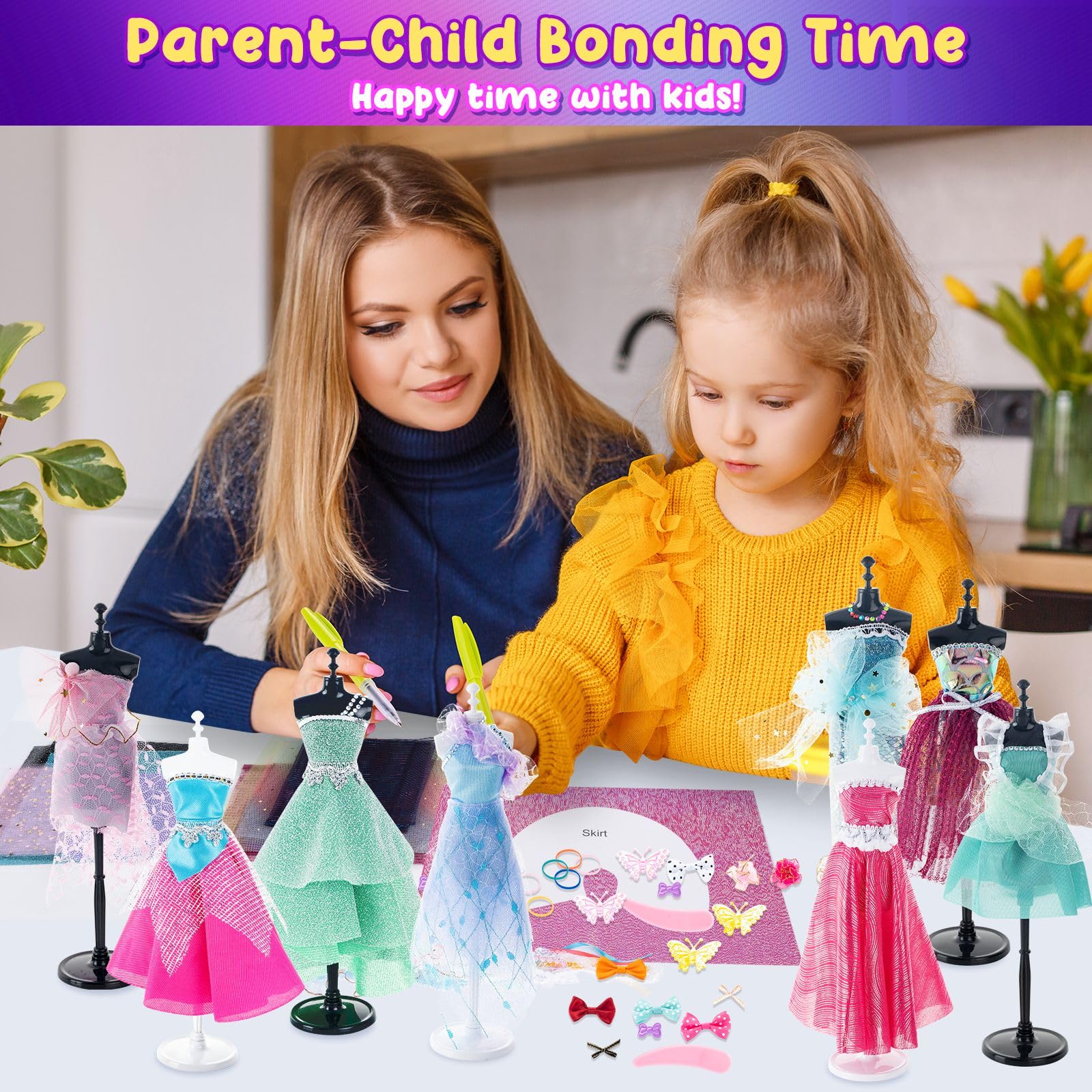 Aowjoy kids working with the kit to craft and decorate outfits.
