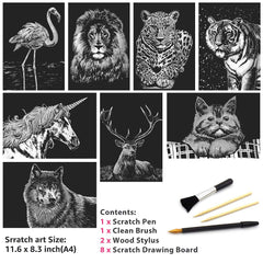 AP ARTSPER scratch art board leopard scene reveals shimmering colors under the matte layer.