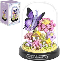apcute 582-pcs micro brick flower butterfly bouquet with display base for stylish desk decor.