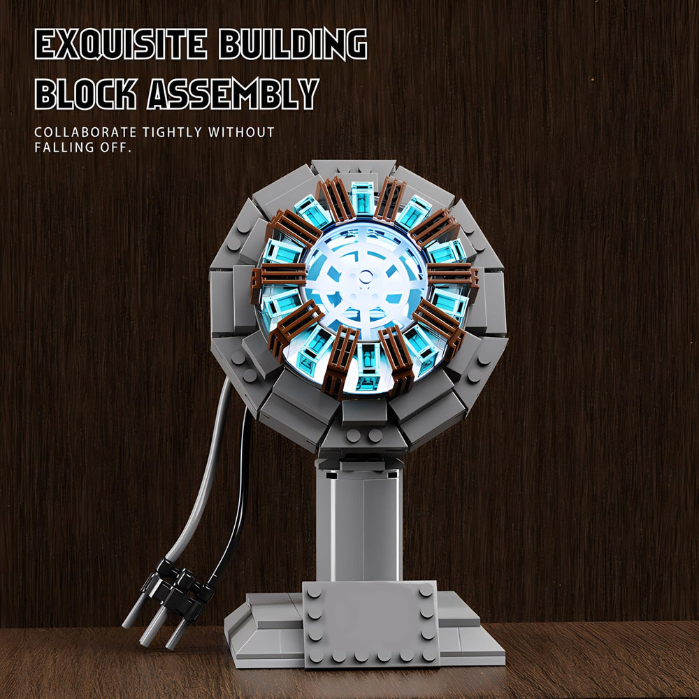 APENGBAOL arc reactor building block set glows softly for night-time decoration.