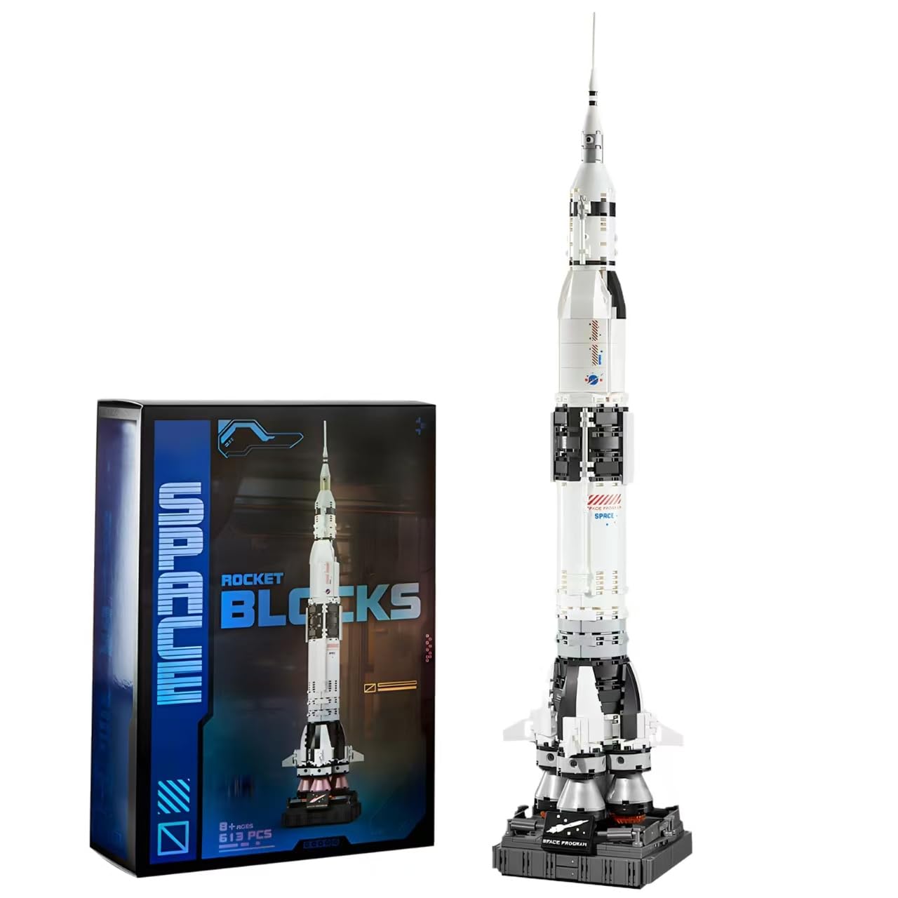 APENGBAOL Saturn V rocket model with 613 bricks makes an inspiring desktop centerpiece.