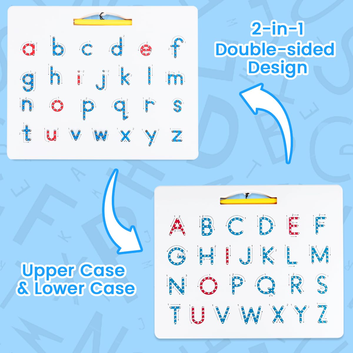 Apfity board with uppercase and lowercase letters on two sides for tracing
