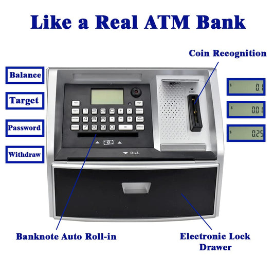 ApgBnk ATM Savings Bank coin recognition demonstrates quick coin acceptance and balance updates.