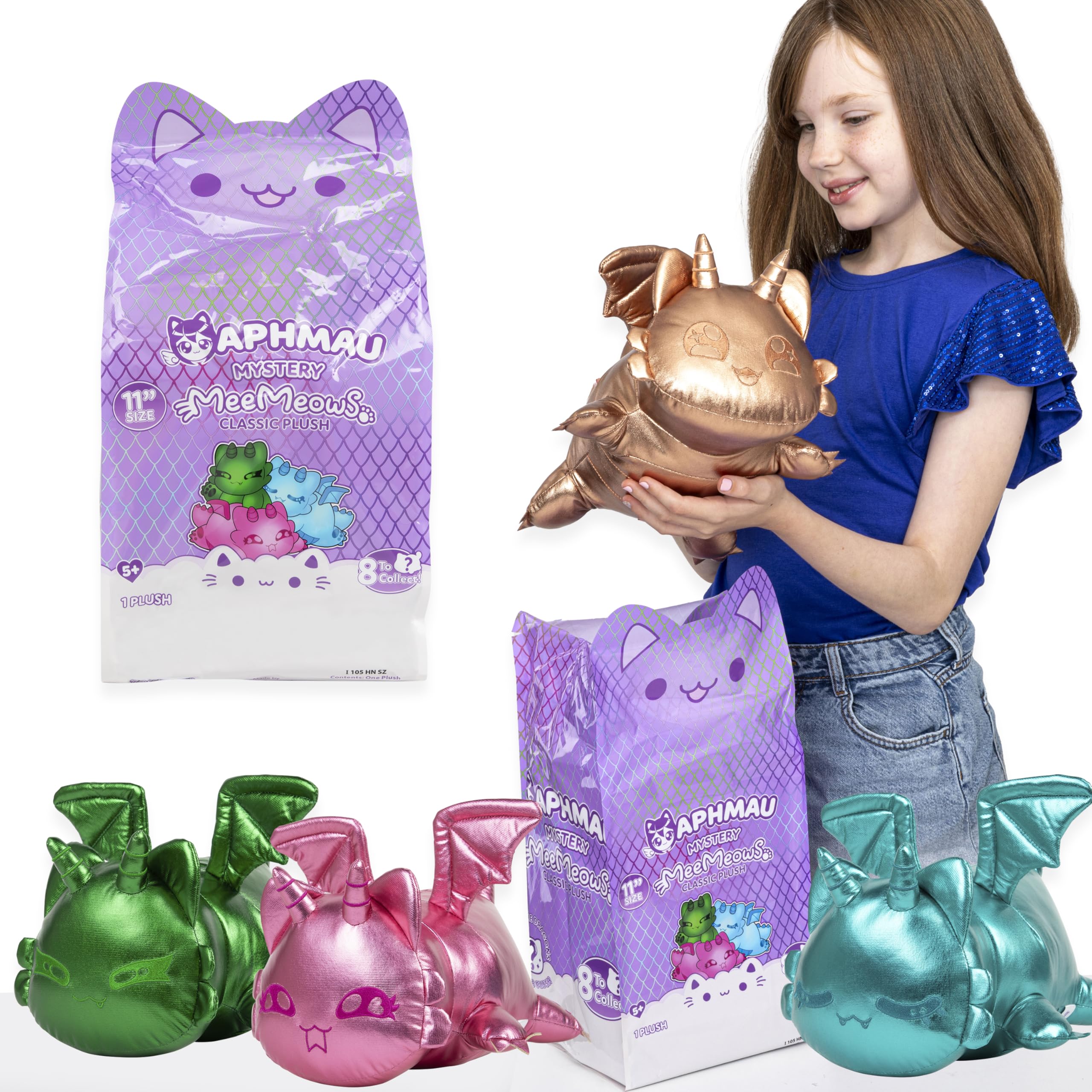 Aphmau MeeMeows Amethyst Dragon plush with shimmering eyes, perfect cuddle buddy.