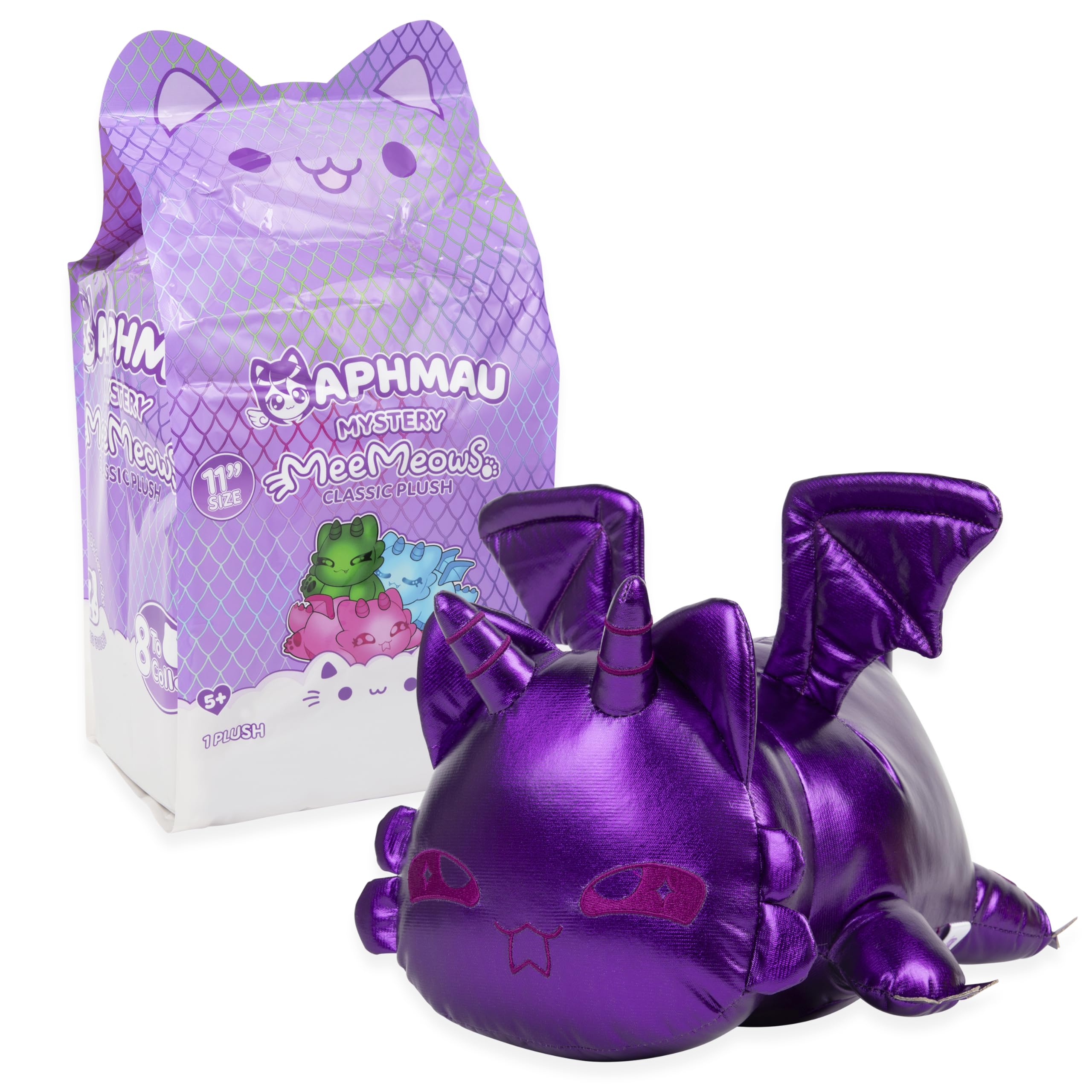 Aphmau MeeMeows Silver Dragon plush with glossy finish, a shiny showpiece.