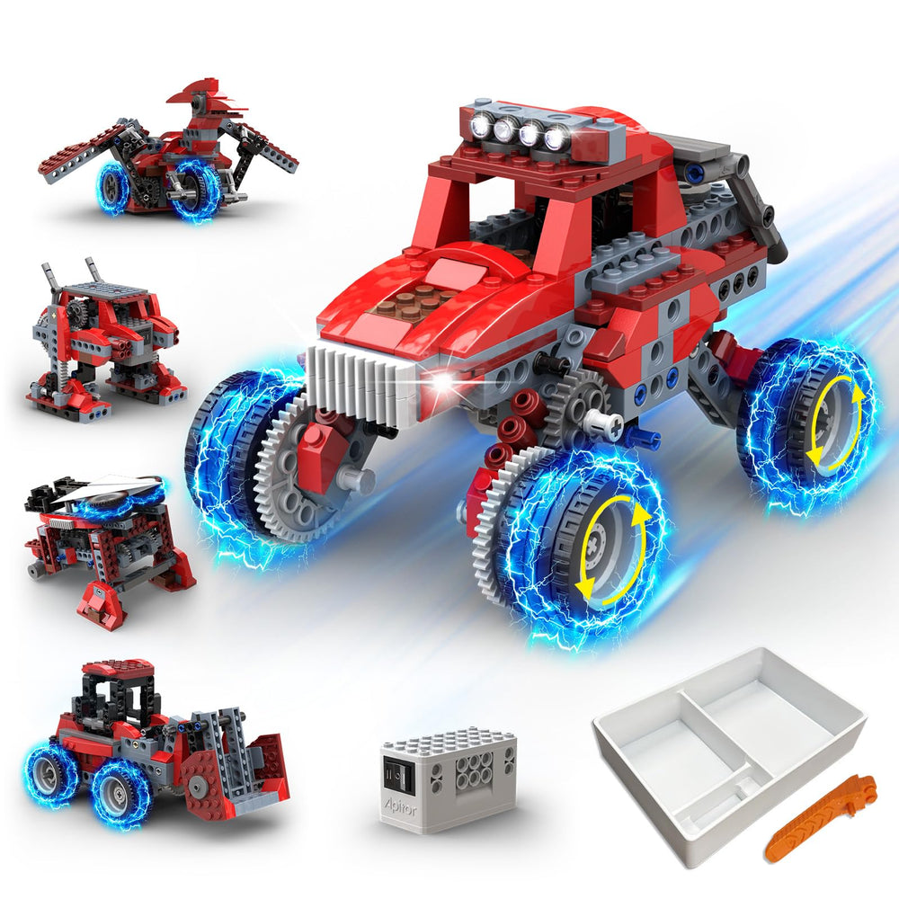 Apitor 8-in-1 STEM kit monster truck assembly for curious kids.