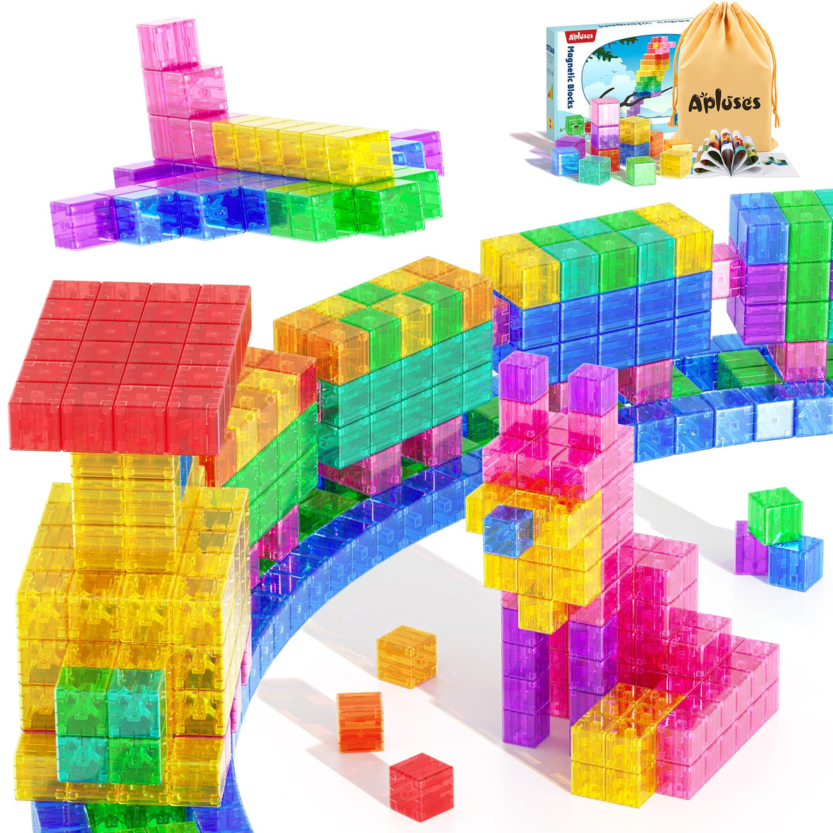 Apluses 45-piece magnetic blocks with storage bag enable tidy, easy setup.