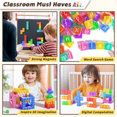 Apluses blocks are compatible with other magnet sets for expanded play.