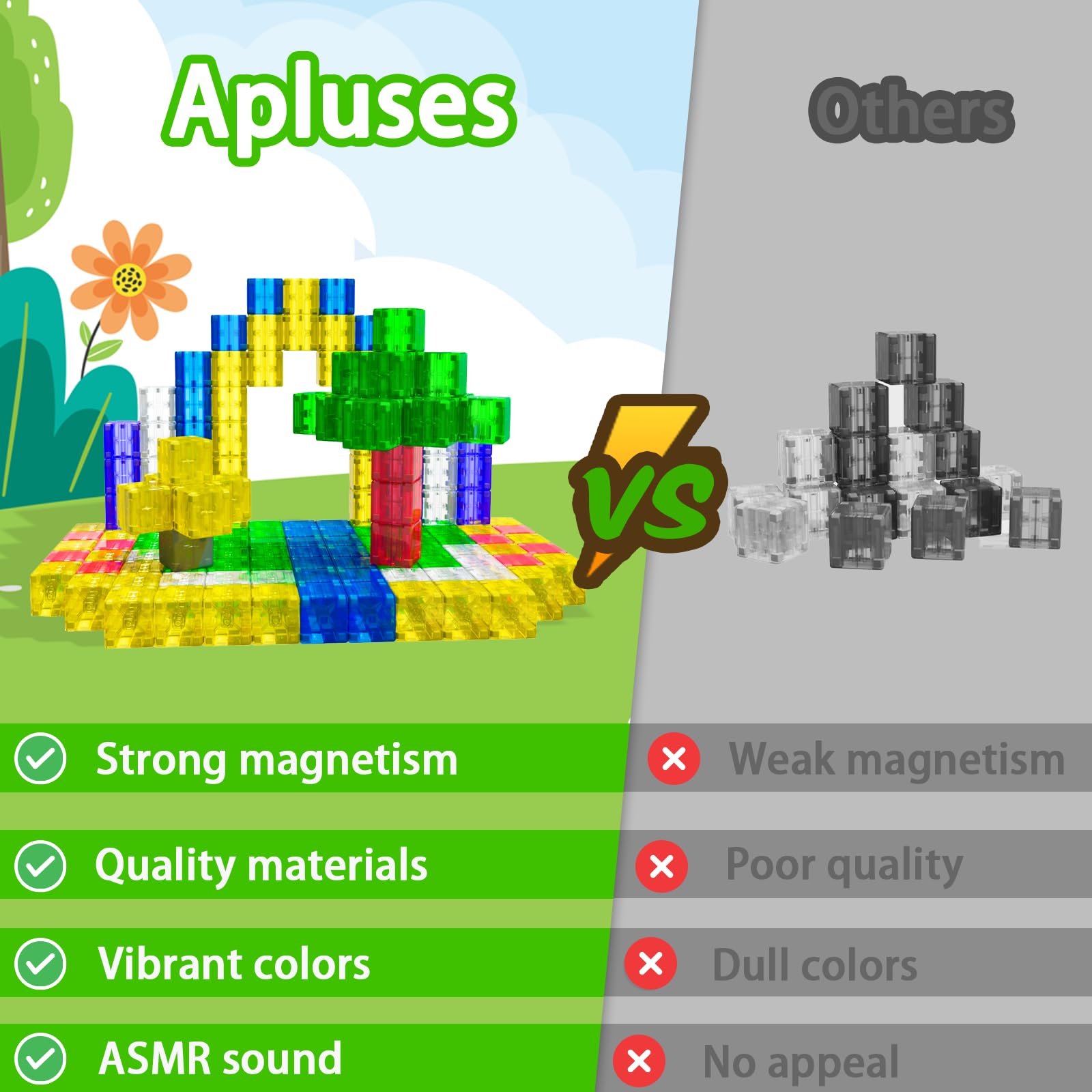 Apluses color-sorting cubes help develop color recognition and pattern play.