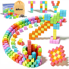 Apluses 72-piece magnetic blocks in bright colors boost creative building play.