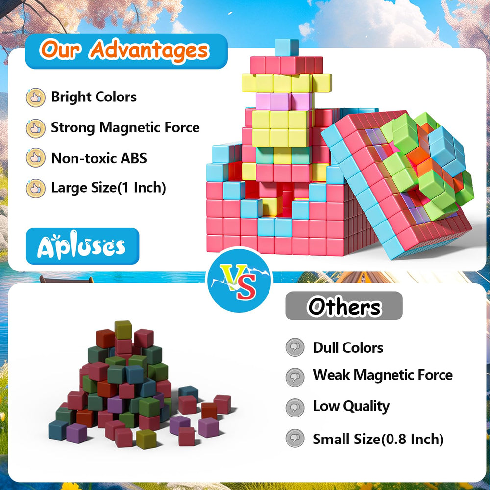 Apluses 1-inch magnetic blocks with rounded edges offer safe handling.