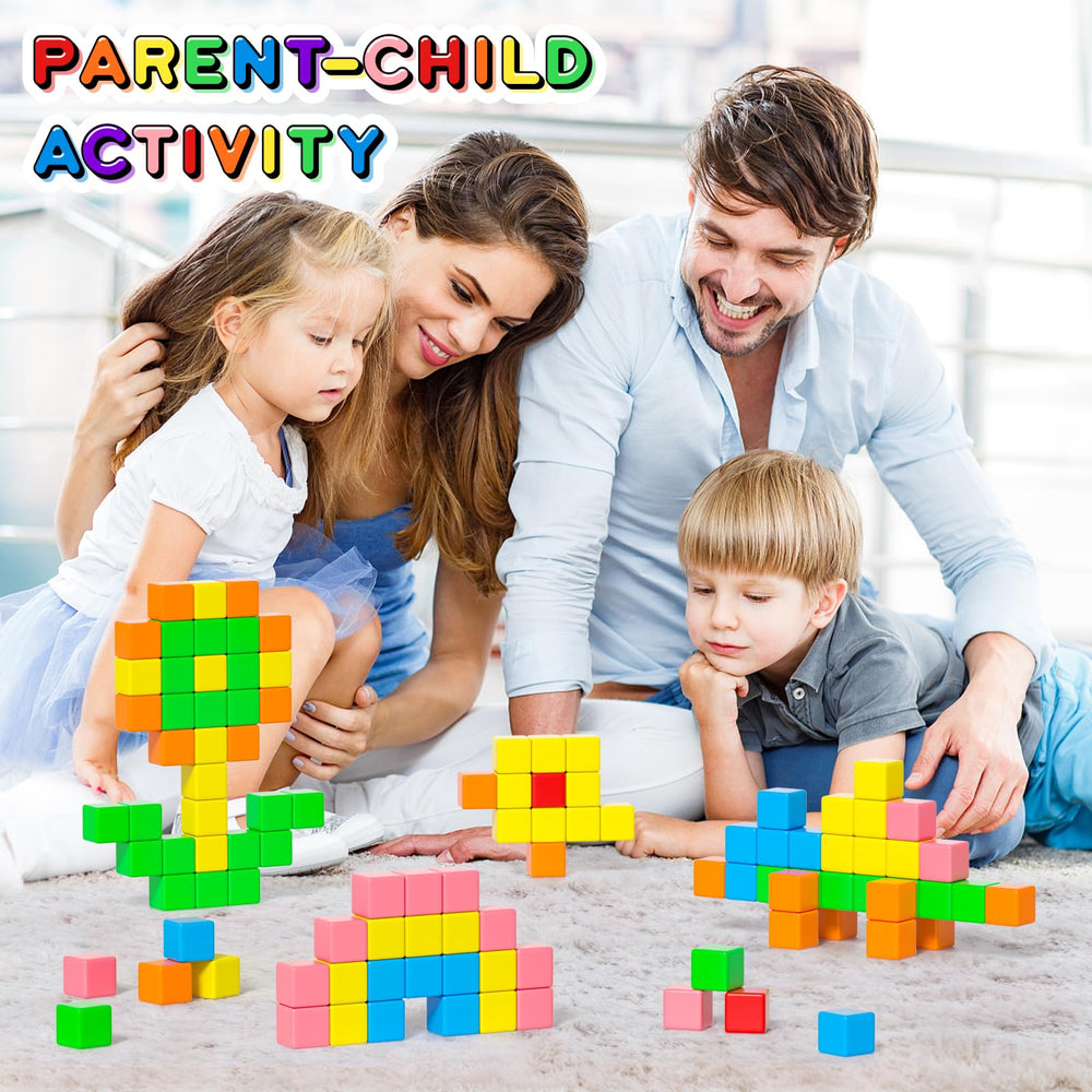Apluses magnetic blocks support stacking skills and collaborative play for ages 3-8.