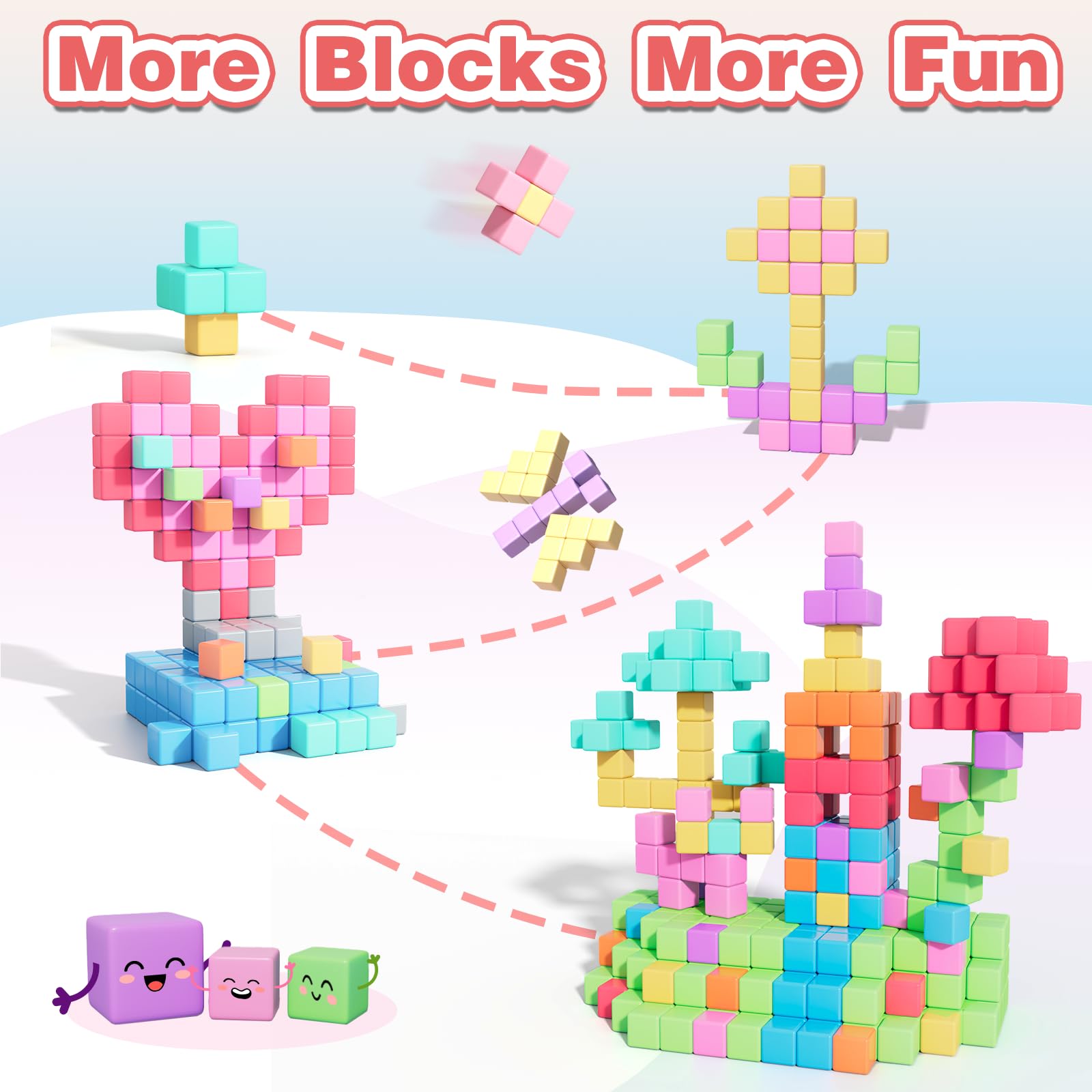 Apluses unlimited creativity building with magnetic blocks and snap-together play.