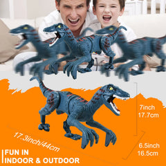 APOBATK Velociraptor remote control in hand demonstrates intuitive controls for kids ages 5 and up.