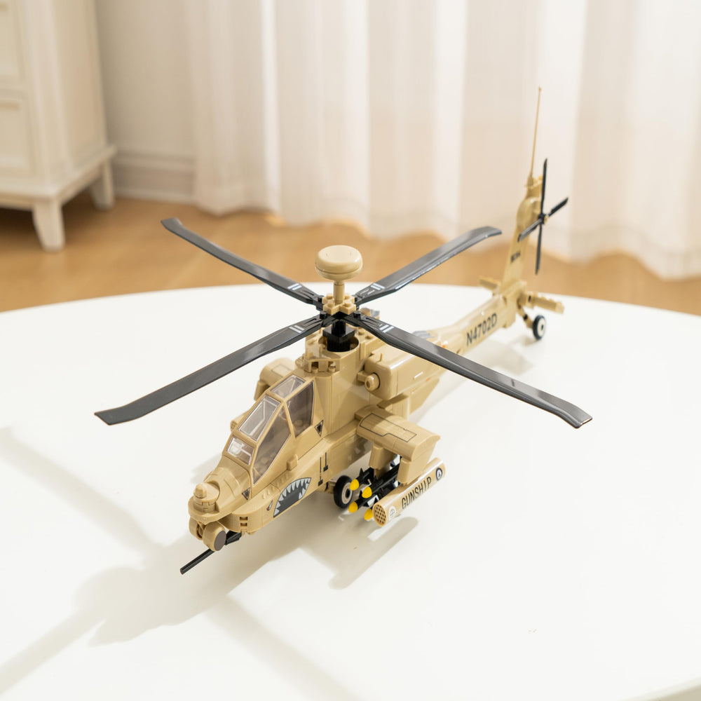 Apostrophe Games AH-64 Apache assembly detail highlights intricate connections and build satisfaction.