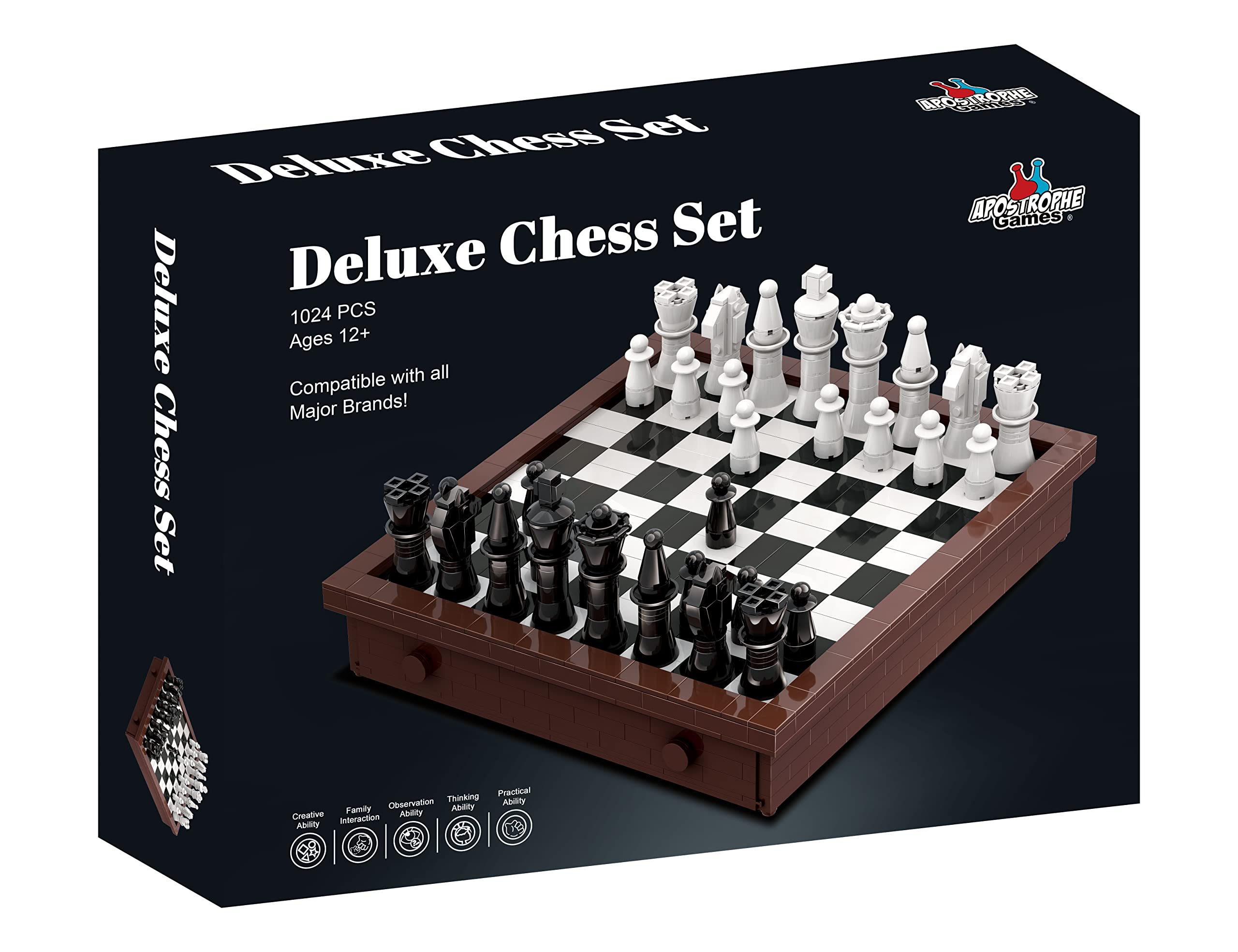 Apostrophe Games Building Block Chess Set on display shows its elegant modern look.