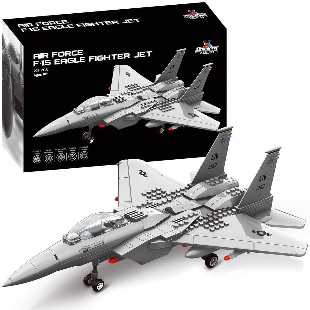 Apostrophe Games F-15 Eagle jet front view, inspiring creative display and hands-on assembly.