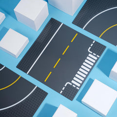 Apostrophe Games gray road design adds a sleek look to playtime.