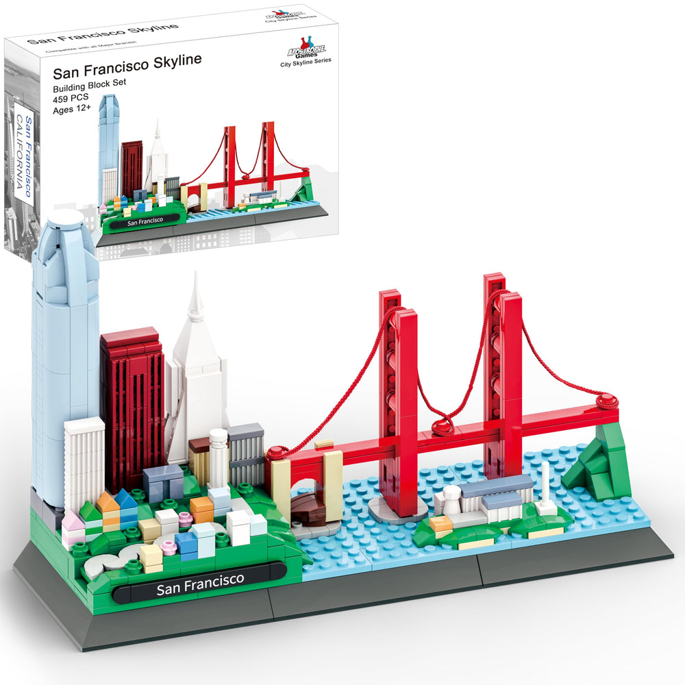 Apostrophe Games San Francisco skyline featuring the Golden Gate Bridge for tactile building play