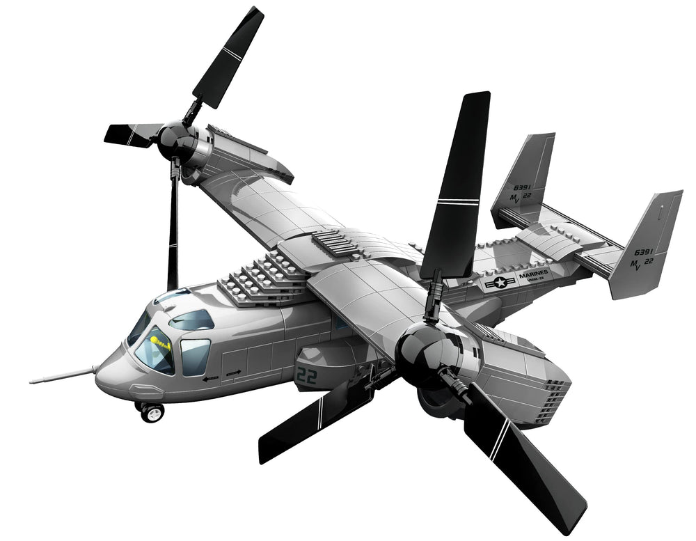 Apostrophe Games V-22 Osprey tiltrotor parts assembly view for hands-on building.