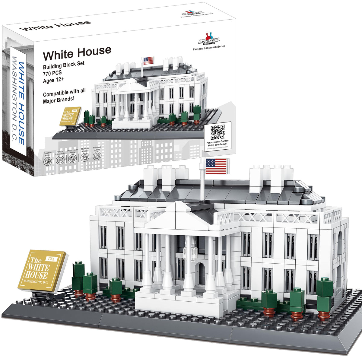 Apostrophe Games White House assembly 770 pieces showing vibrant bricks for creative building.