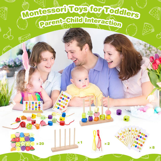 Appoft Montessori beads close-up highlights beechwood textures and vibrant bead colors.